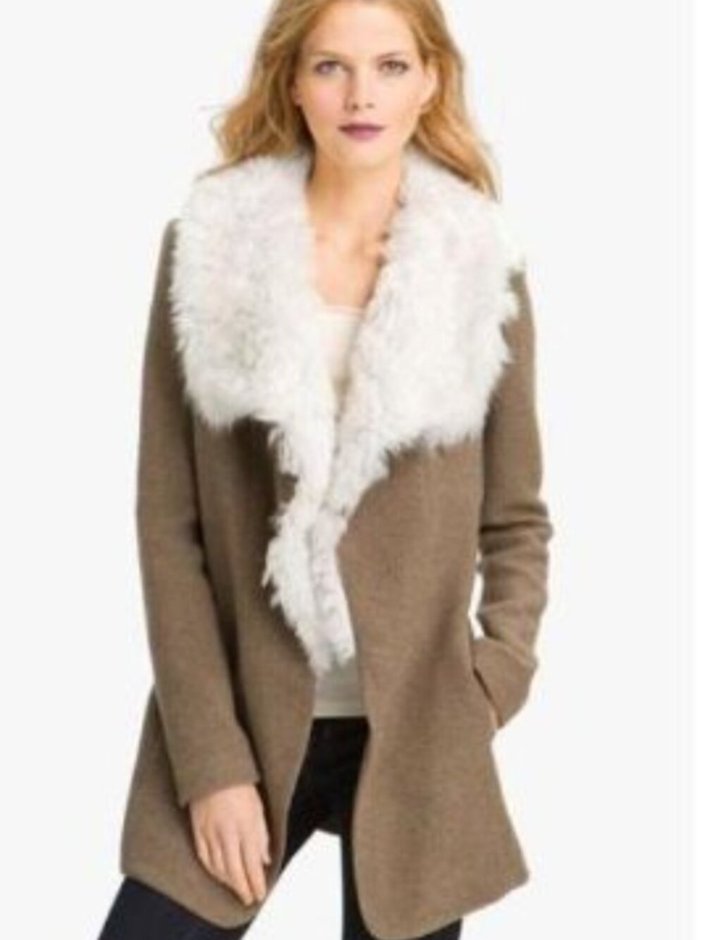 THEORY Luxe Troyda $800 Wool Cashmere Lamb Shearling Coat fits 0 2 4